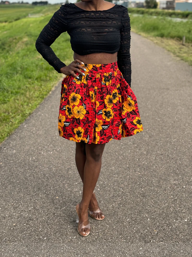 Afrikaanse print mini rok - Rode Flowers