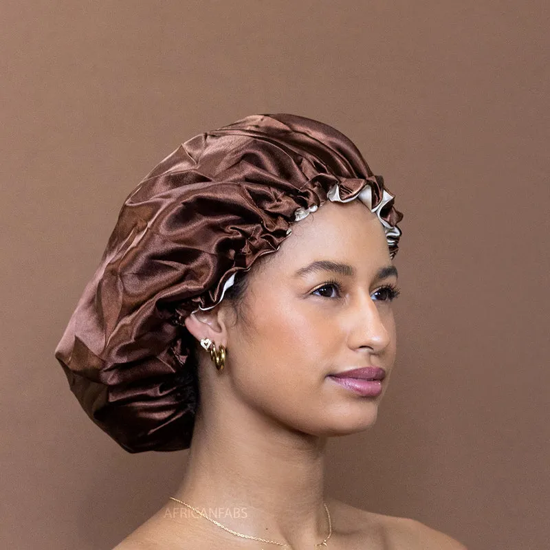 Chocoladebruin Satijnen Slaapmuts / Haar bonnet van Satijn / Satin hair bonnet