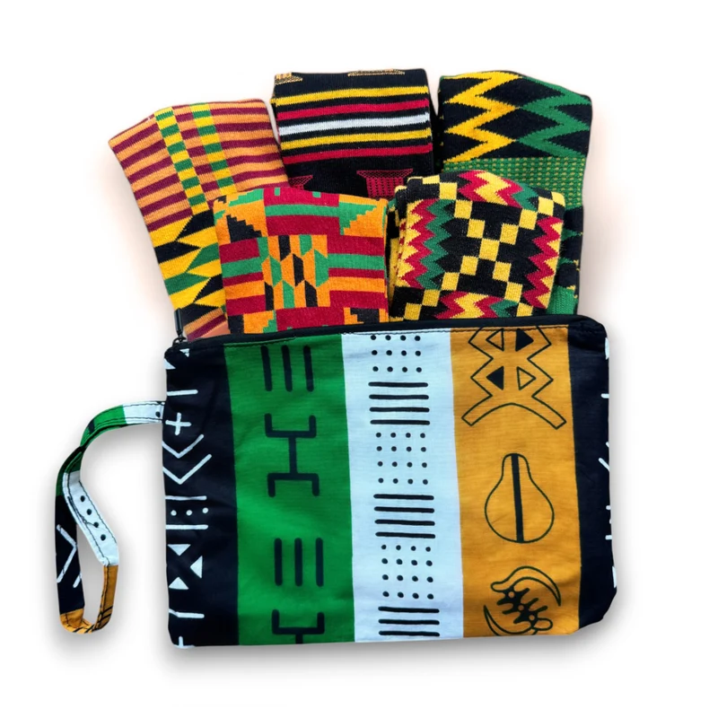 Afrikaanse sokken / Afro socks set AKWAABA met tasje - Set van 5