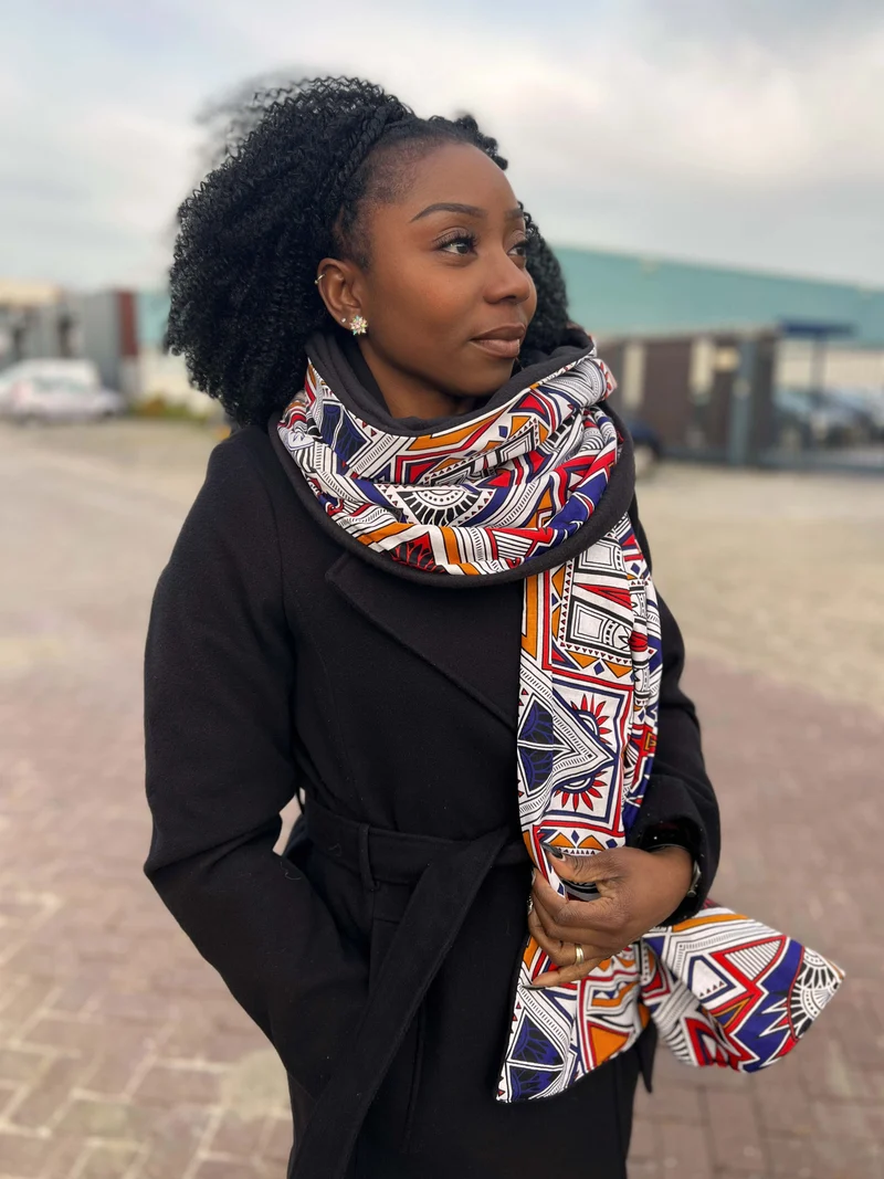 Warme Sjaal met Afrikaanse print Unisex - Kente Mud / wit
