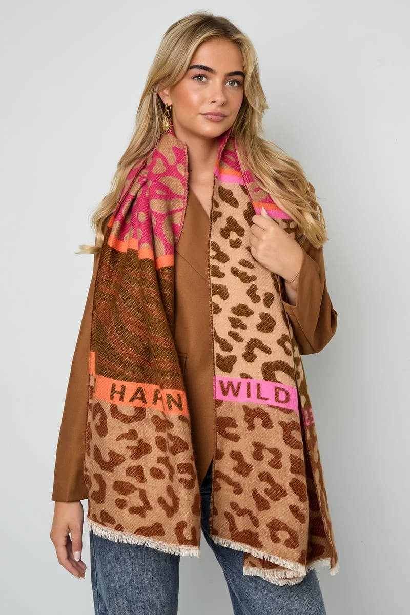 Striking scarf with prints and text