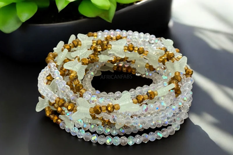 Waist Beads / Afrikaanse Heupketting - Akpakpa - Vlinder crystal (elastisch)