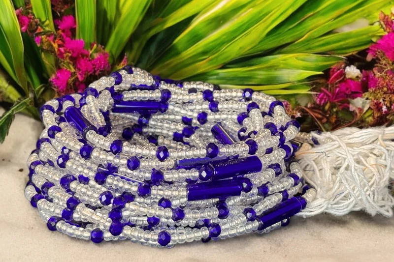 Waist Beads / Afrikaanse Heupketting - UKeke - Blauw (Traditioneel niet-elastisch koord)