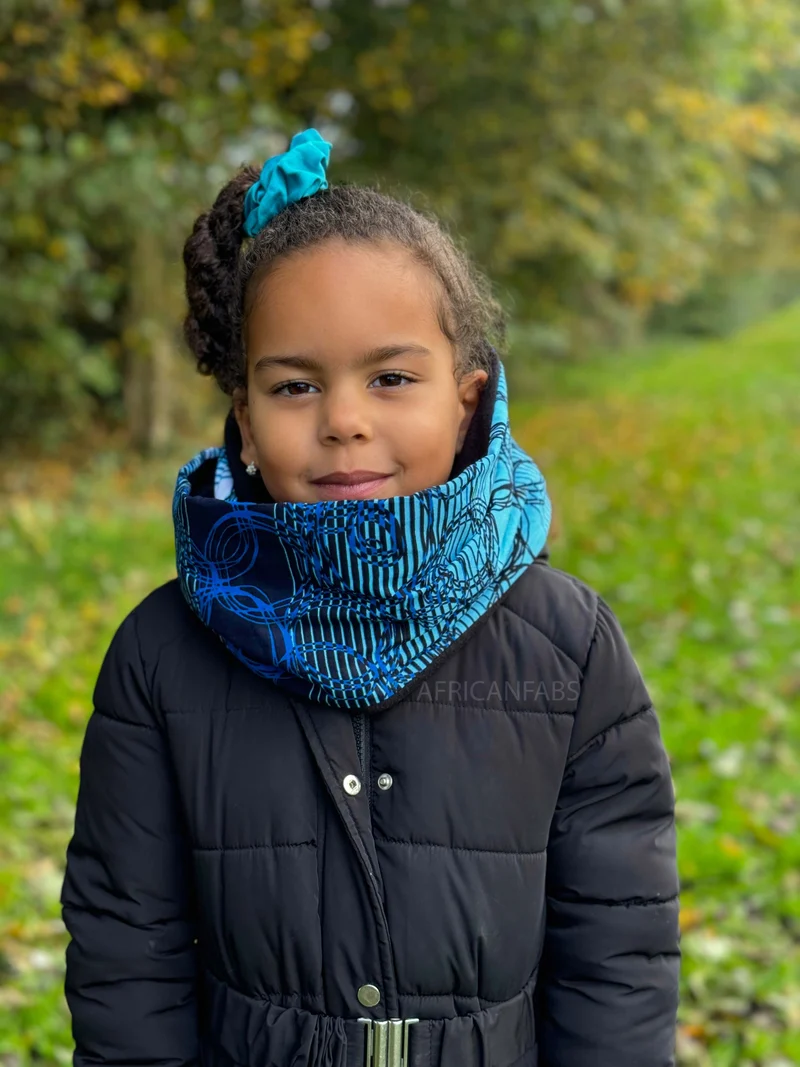 Warme Winter Colsjaal voor Kinderen met Afrikaanse print Unisex - Blauwe rings