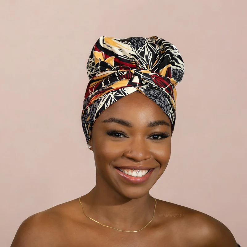 Easy headwrap / hoofddoek - Satijnen binnenkant - Zwart / crèmekleur
