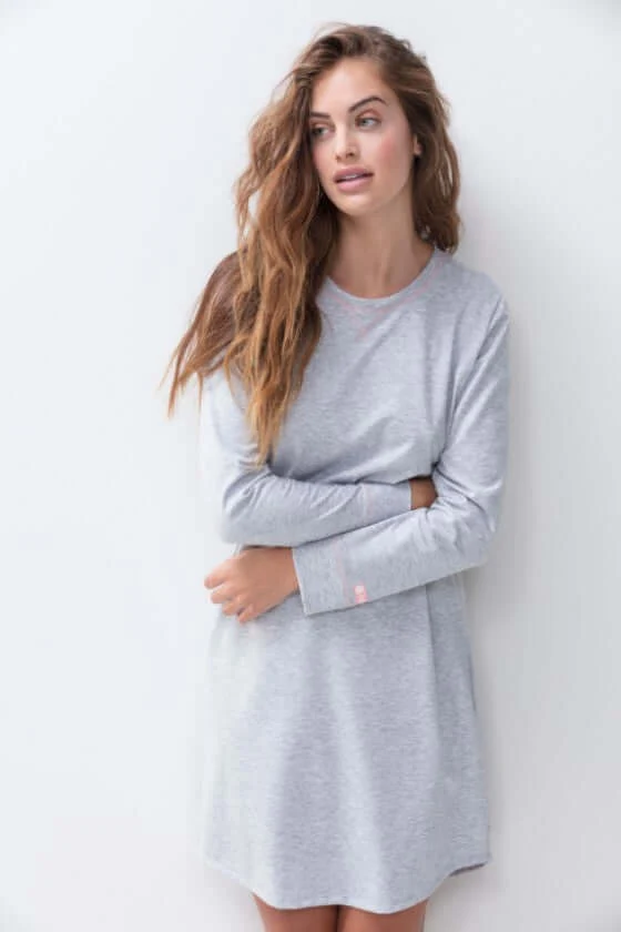 Mey Nachthemd Lange Mouw ZZZleepwear Dames 16490 437 stone grey melange