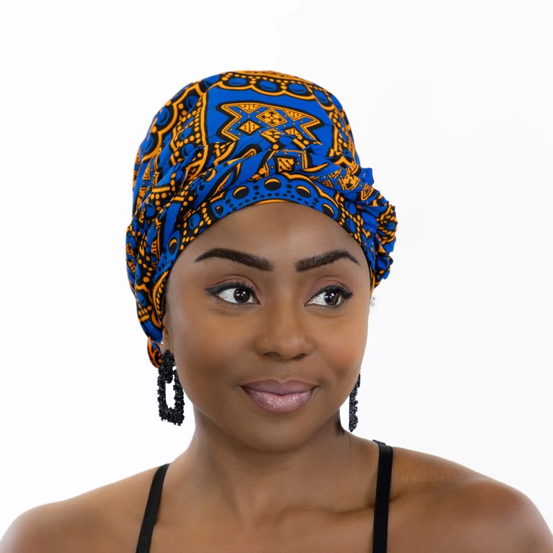 Easy headwrap / hoofddoek - Satijnen binnenkant - Ancient blauw