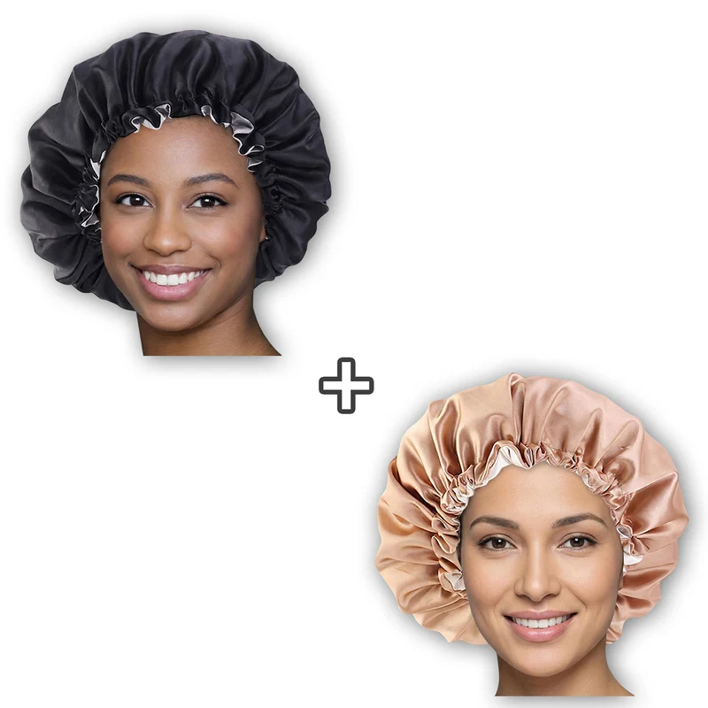 2 STUKS - Kaki + Zwart Satijnen Slaapmuts / Haar bonnet van Satijn / Satin hair bonnet