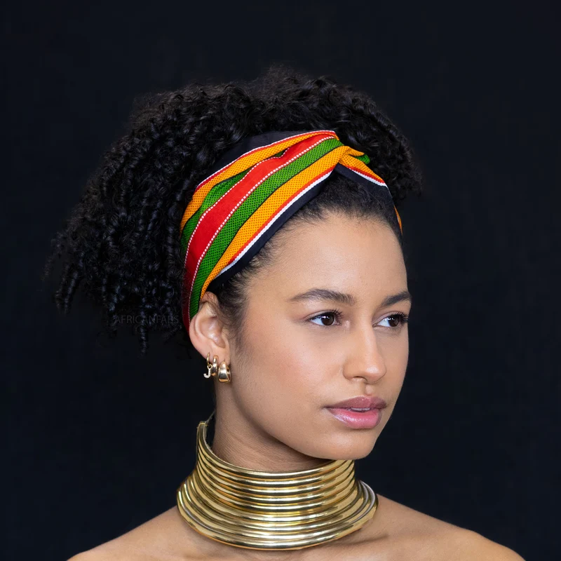 Haarband / Hoofdband in Afrikaanse print - Zwart Pan African kente