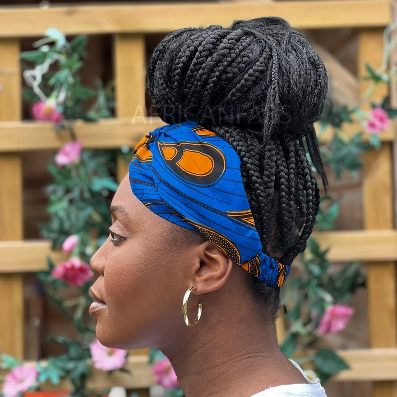Haarband / Hoofdband in Afrikaanse print - Volwassenen - Blauw / Oranje electric bulb VLISCO