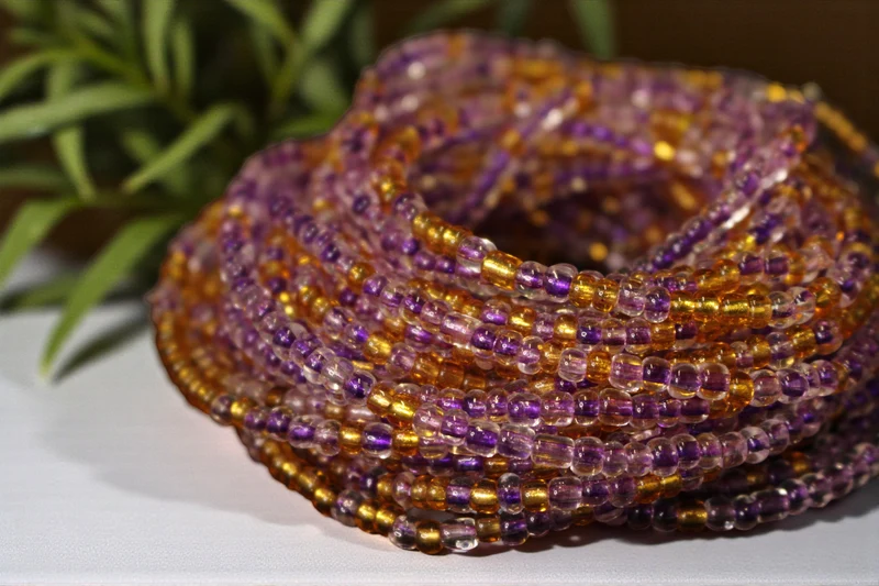 Waist Beads / Afrikaanse Heupketting - IDEHEN - Paars / gold (elastisch)
