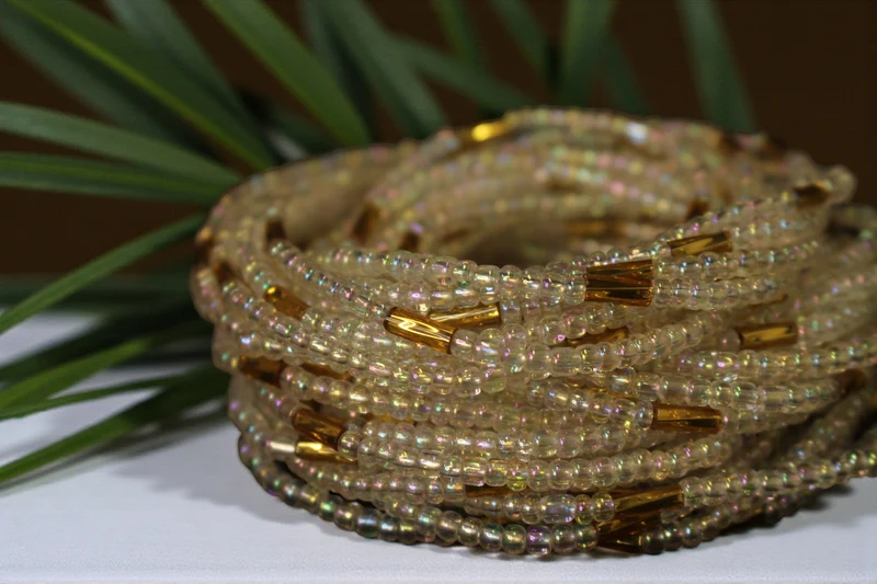 Waist Beads / Afrikaanse Heupketting - NEKPEN - Wit / gold (elastisch)