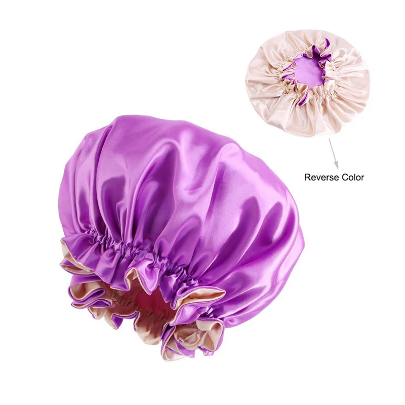 Licht Paarse Satijnen Slaapmuts met randje / Reversible Satin Hair Bonnet / Haar bonnet van Satijn