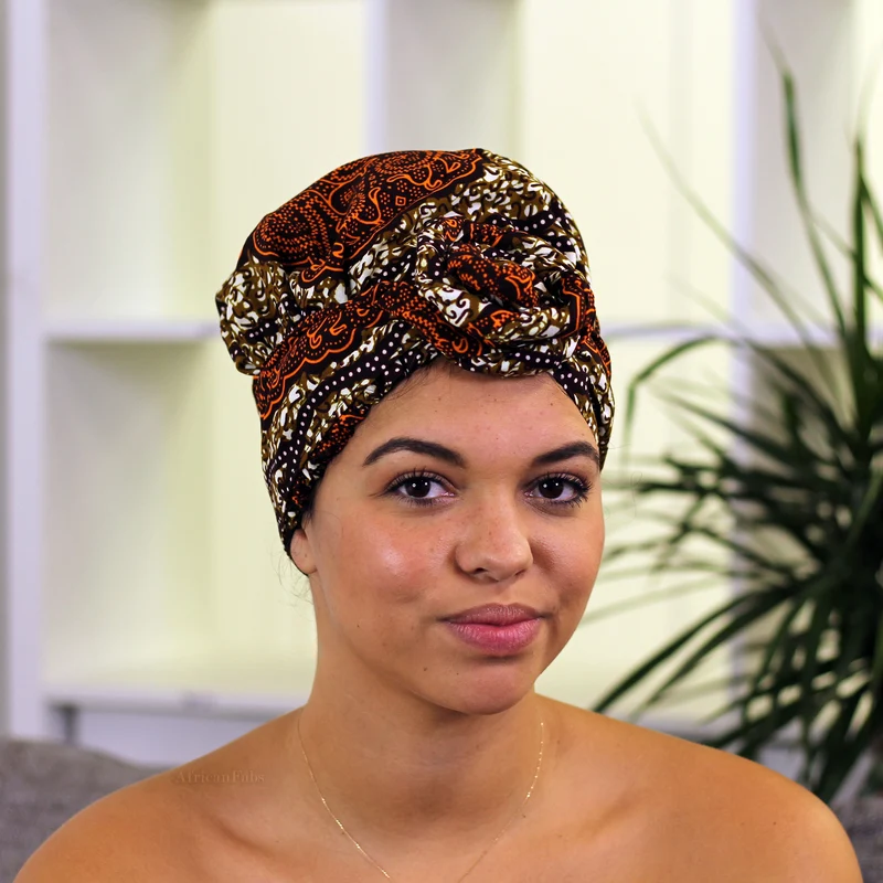 Easy headwrap / hoofddoek - Satijnen binnenkant - Bruin classic