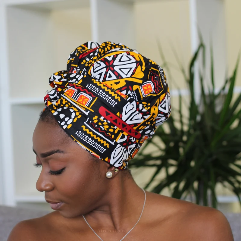 Easy headwrap / hoofddoek - Satijnen binnenkant - Oranje / gele Itohan