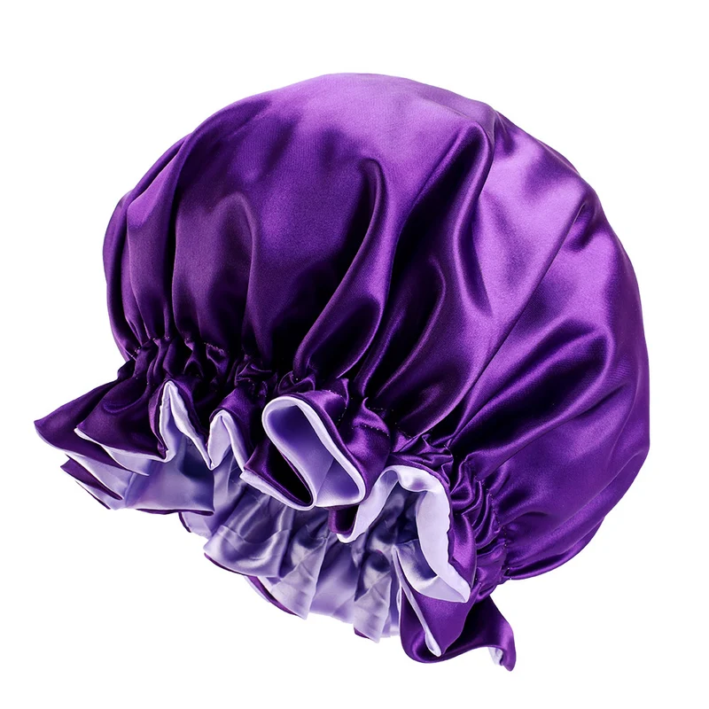 Paarse Satijnen Slaapmuts met randje / Reversible Satin Hair Bonnet / Haar bonnet van Satijn