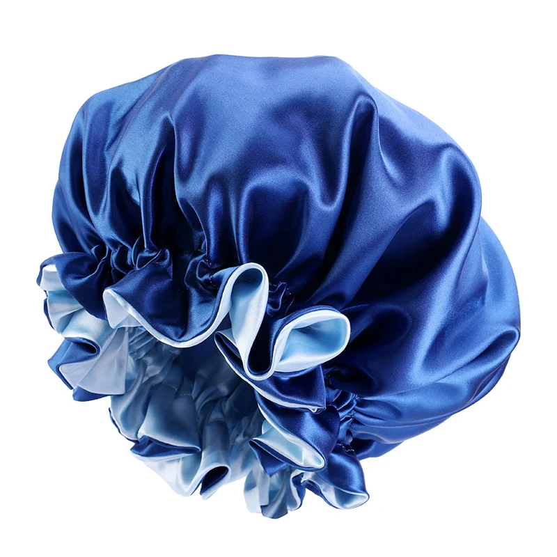 Blauwe Satijnen Slaapmuts met randje / Reversible Satin Hair Bonnet / Haar bonnet van Satijn
