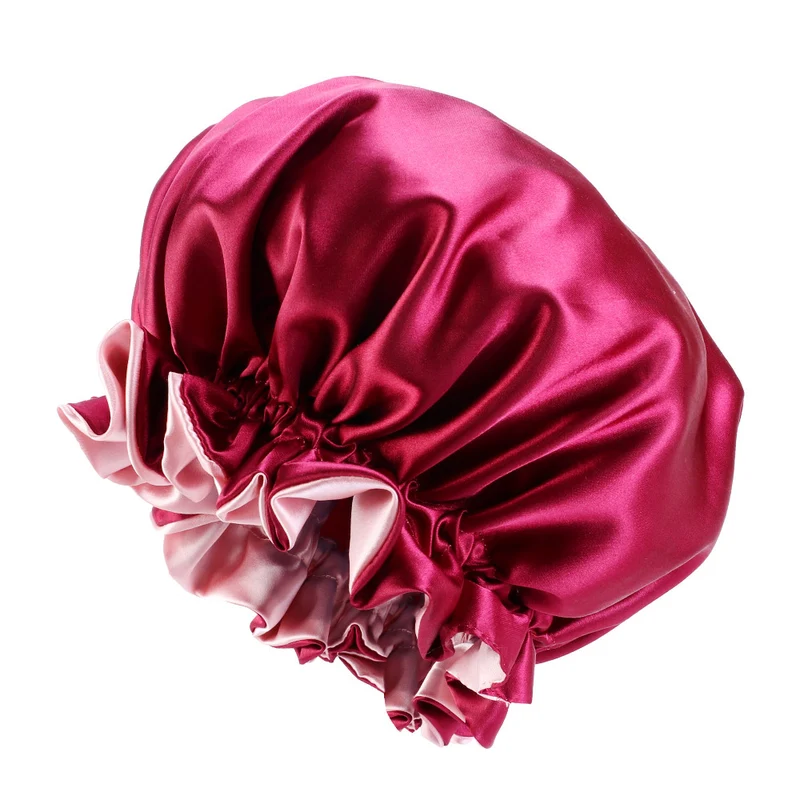 Rode Satijnen Slaapmuts met randje / Reversible Satin Hair Bonnet / Haar bonnet van Satijn
