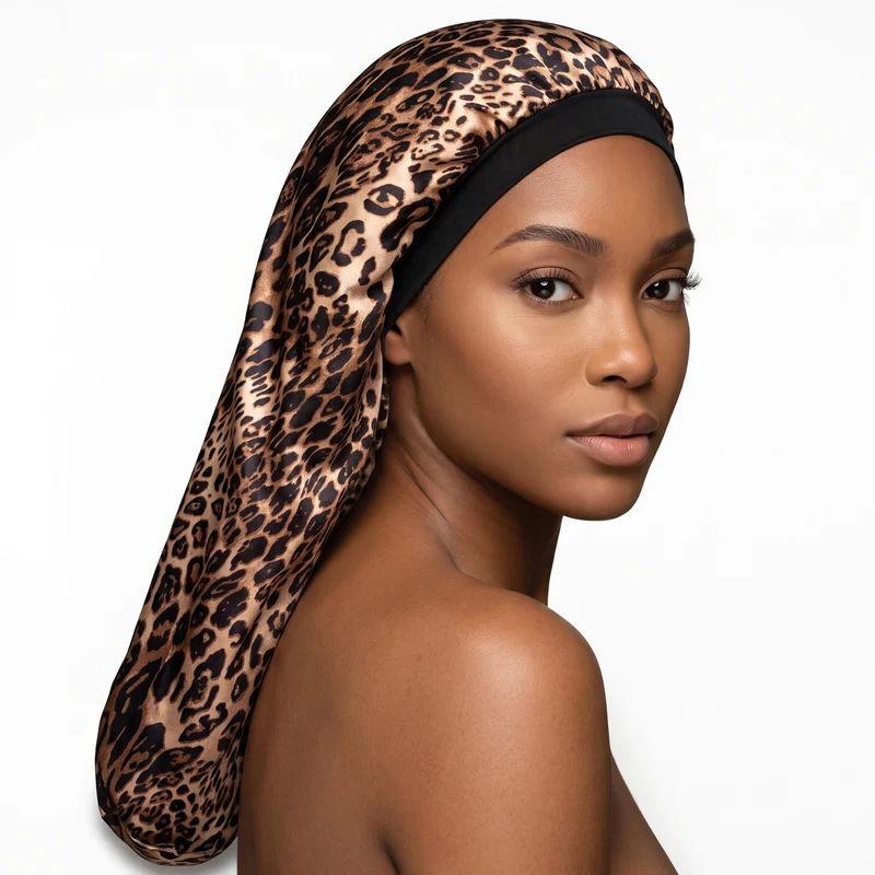 Satin Hair Bonnet voor Dreadlocks / Braids / Rasta - Leopard print Dreadsock / Satijnen Slaapmuts
