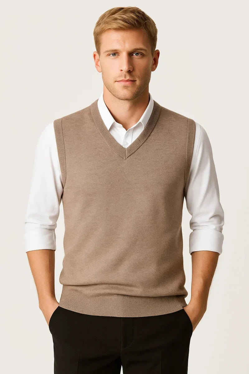 Trui heren | Gebreide spencer met V-hals