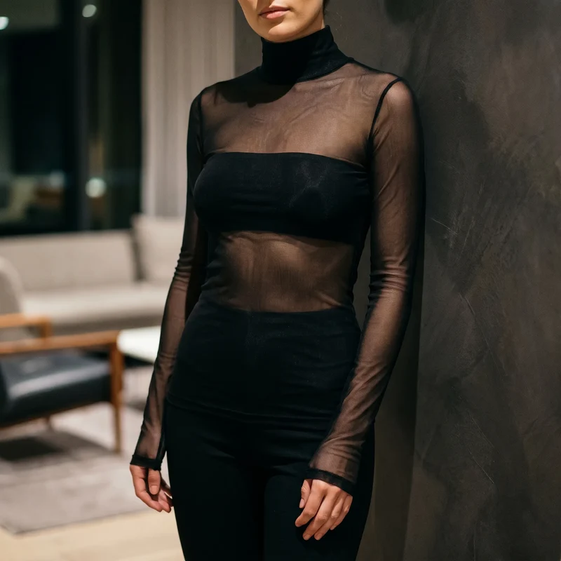 Top dames | Transparante mesh top met lange mouwen