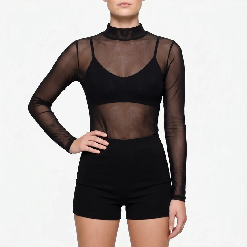 Top dames | Transparante mesh top met lange mouwen
