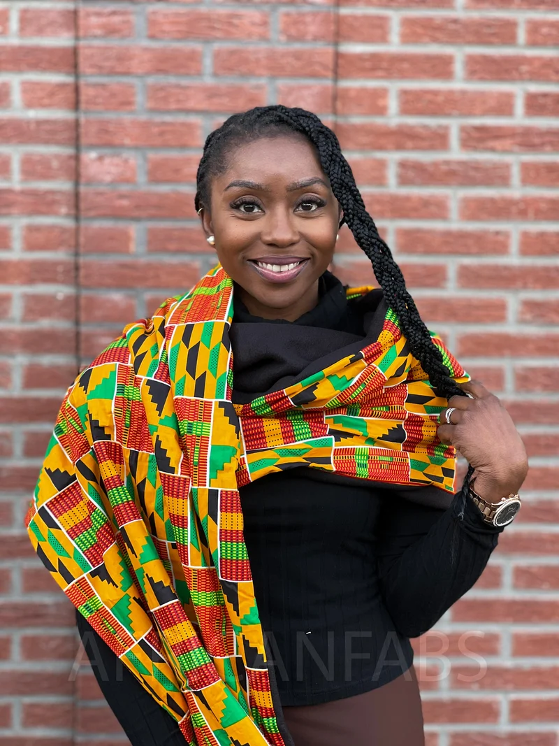 Warme Sjaal met Afrikaanse print Unisex - Geel / Groene kente