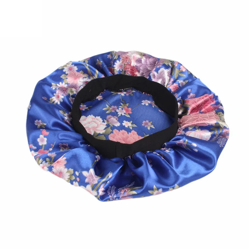 Blauw Roze bloemen Satijnen Slaapmuts / Satin Hair Bonnet / Haar bonnet van Satijn