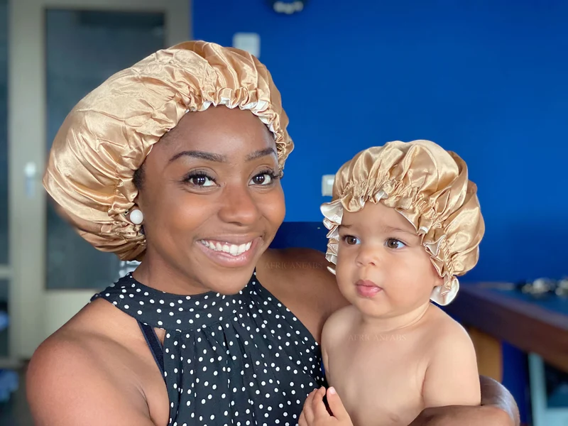 Kaki Satijnen Slaapmuts (Moeder + Dochter / Mommy & Me ) Kinder Haar Bonnet van Satijn
