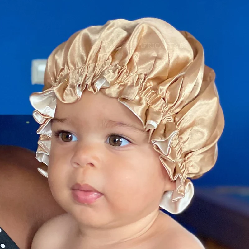 Kaki Satijnen Slaapmuts ( Voor Kinderen van 3-7 jaar ) / Kinder Haar Bonnet van Satijn