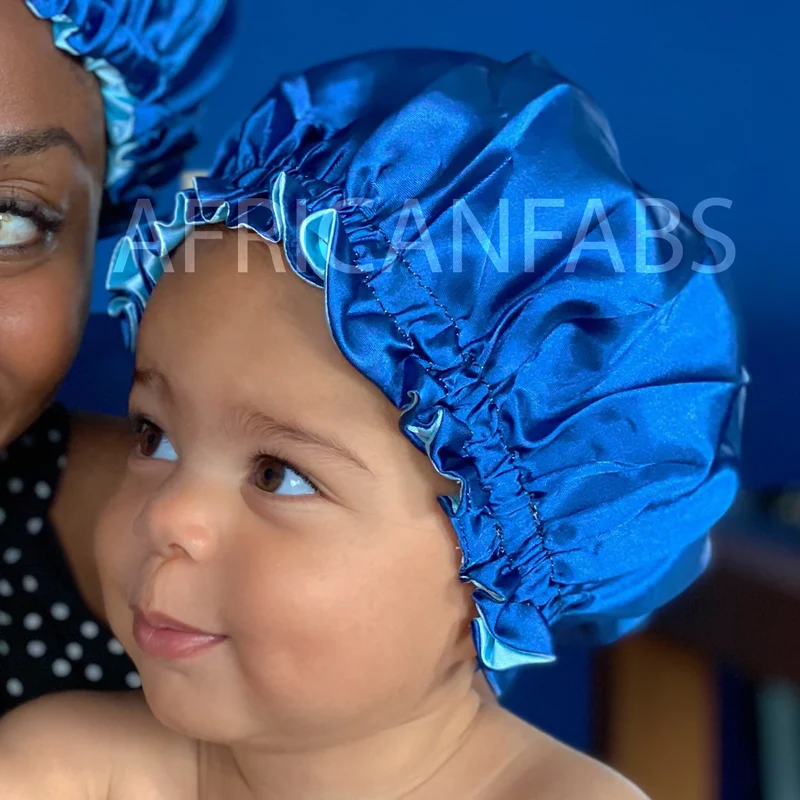 Blauwe Satijnen Slaapmuts ( Voor Kinderen van 3-7 jaar ) / Kinder Haar Bonnet van Satijn