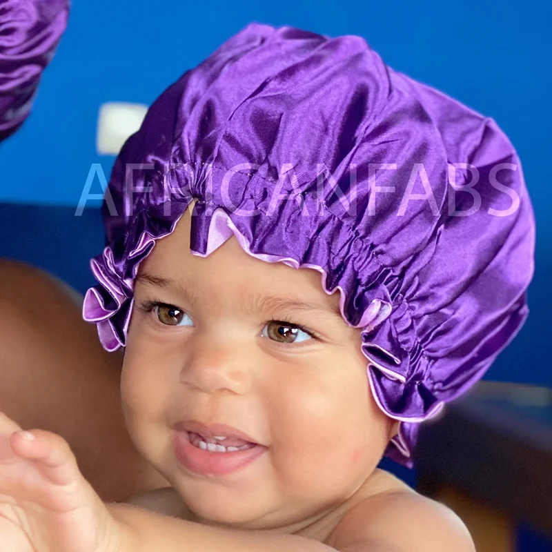 Paarse Satijnen Slaapmuts ( Voor Kinderen van 3-7 jaar ) / Kinder Haar Bonnet van Satijn