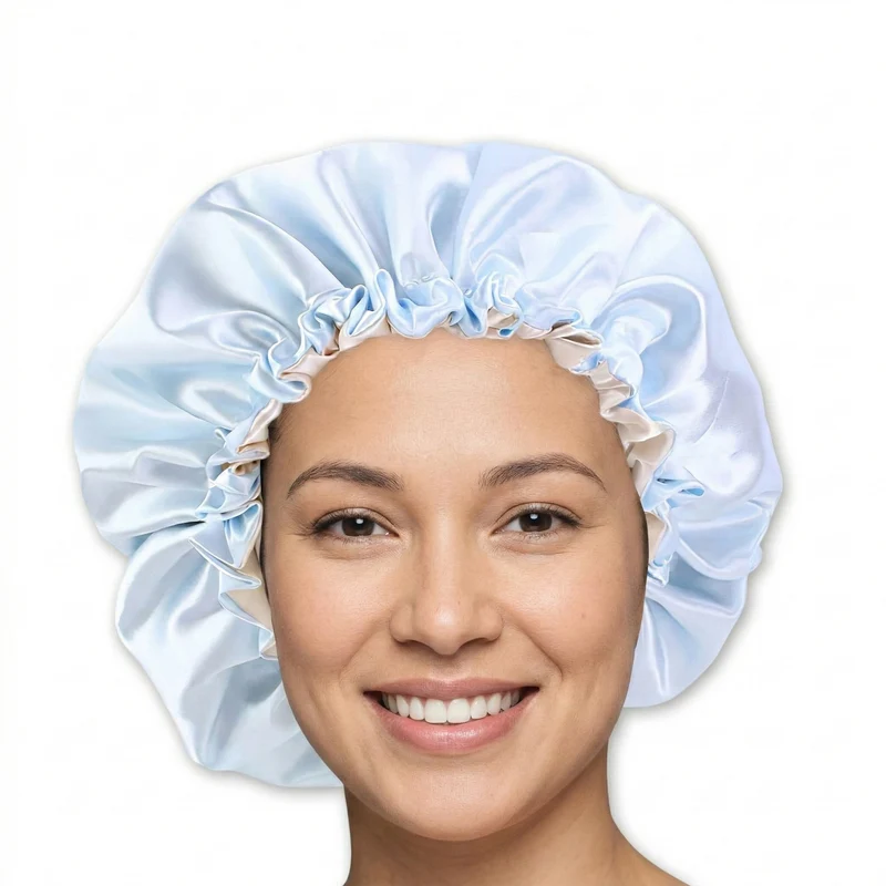Lichtblauwe Satijnen Slaapmuts / Haar bonnet van Satijn / Satin hair bonnet