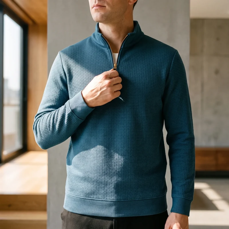 Trui heren | Half zip trui met opstaande kraag en structuur