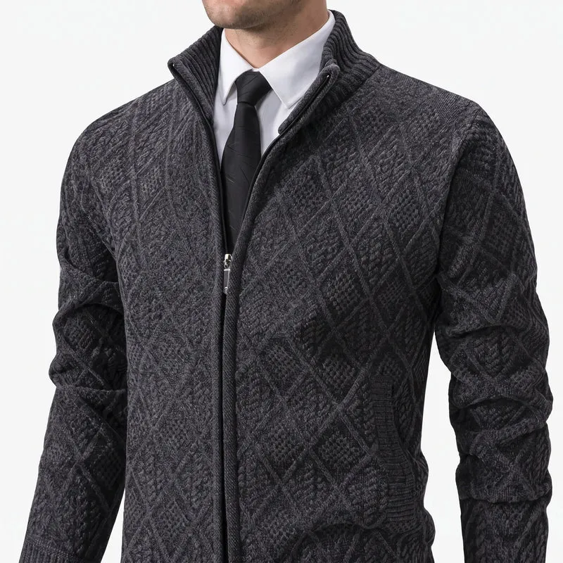 Vest heren | Gebreide vest met geometrisch patroon en rits