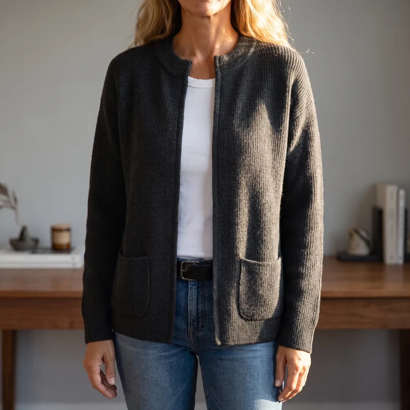 Vest dames | Gebreid vest met open voorkant en steekzakken