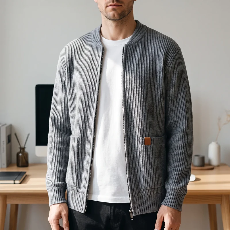 Vest heren | Geribd vest met ritssluiting en opstaande kraag