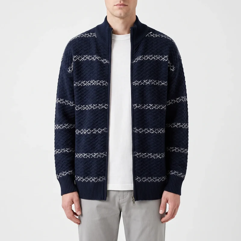 Vest heren | Gebreid kabelvest met rits en patroon