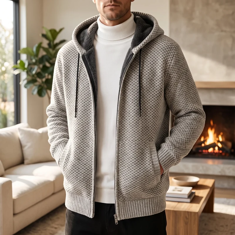 Hoodie heren | Gebreid vest met capuchon en fleece voering