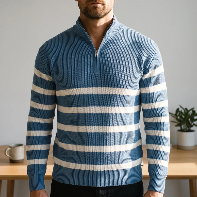 Trui heren | Gebreide half zip trui met strepen