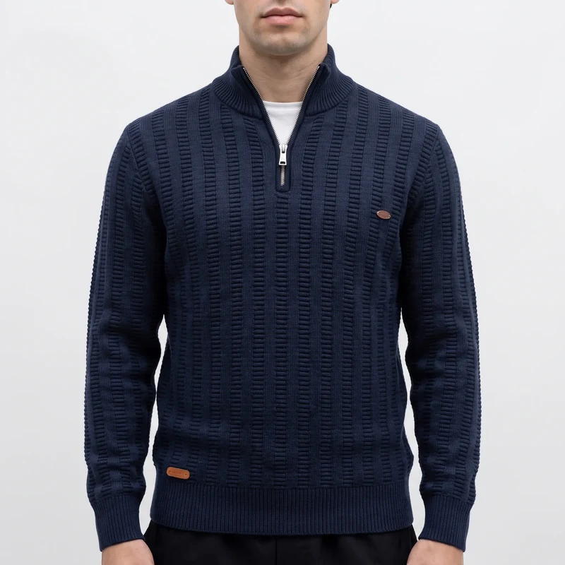 Trui heren | Half zip met hoge kraag en gebreide structuur