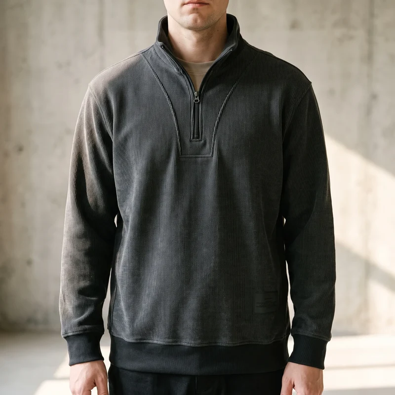 Trui heren | Half zip trui met hoge kraag en lange mouwen