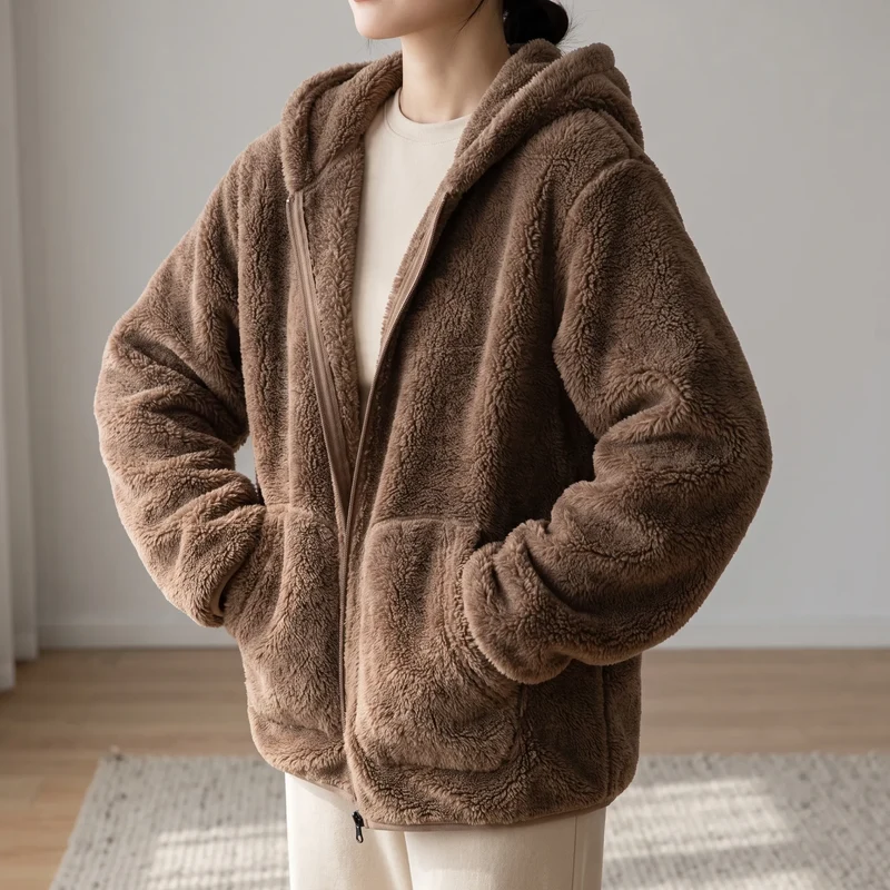 Hoodie dames | Teddy fleece vest met rits en capuchon