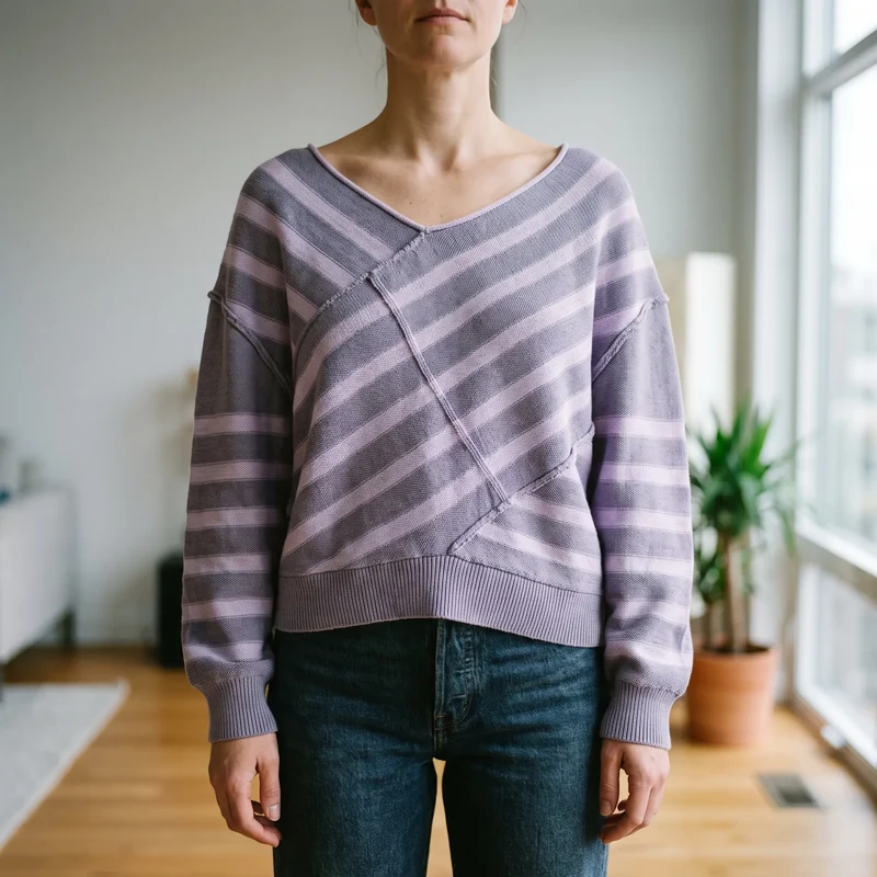 Trui dames | Oversized gebreid model met strepen en v-hals